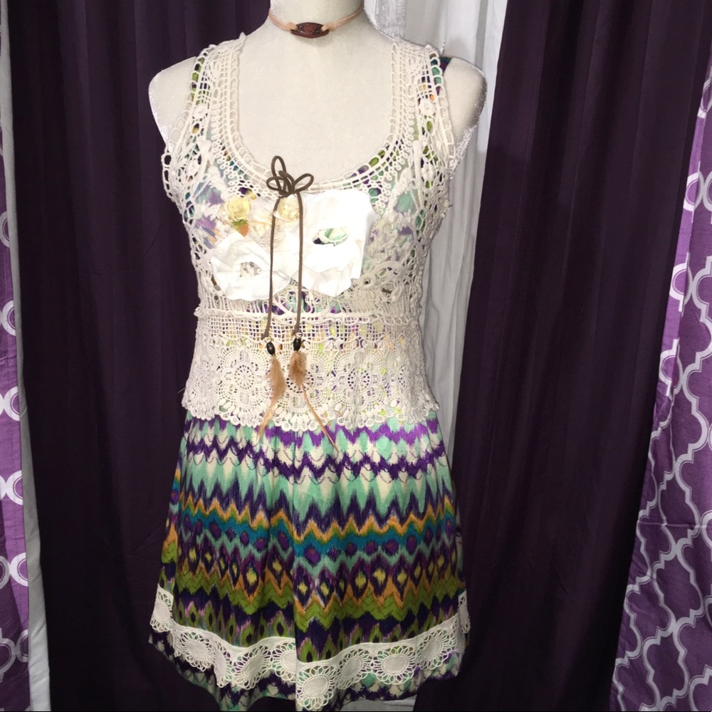 Diane Samandi silk mini dress & crocheted vest XS - Picture 4 of 8